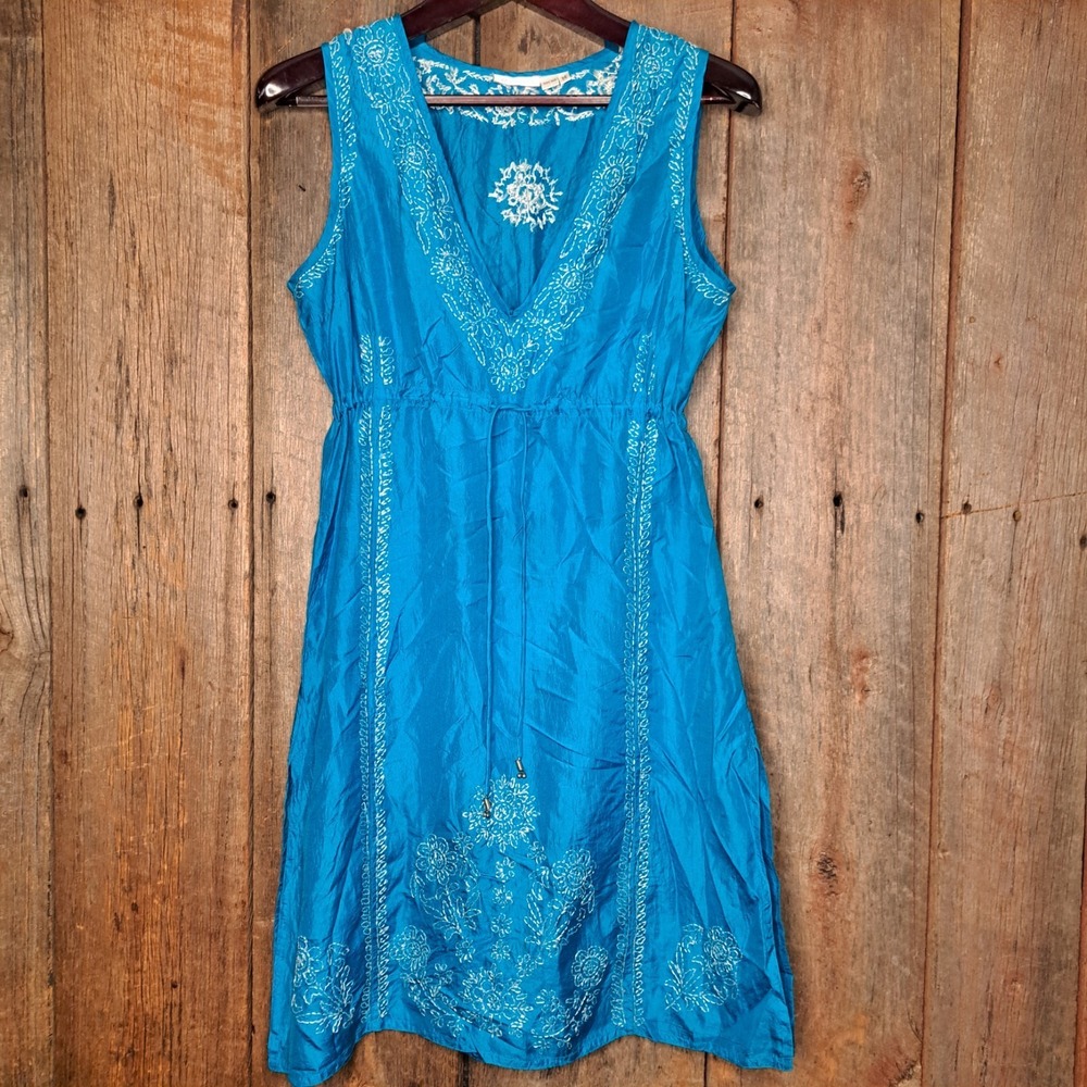 Artisan 100% Silk Fairycore Festival Turquoise Boho Dress Amano Women's Medium